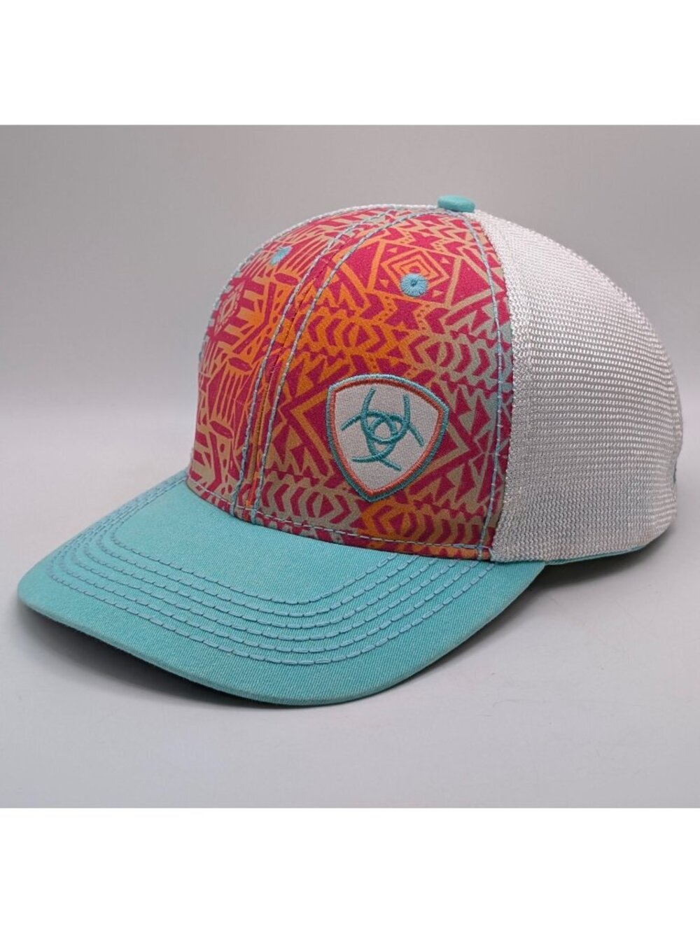 Ariat Women’s Mesh Snapback Trucker Hat Cap Pink White Teal Aztec Southwestern